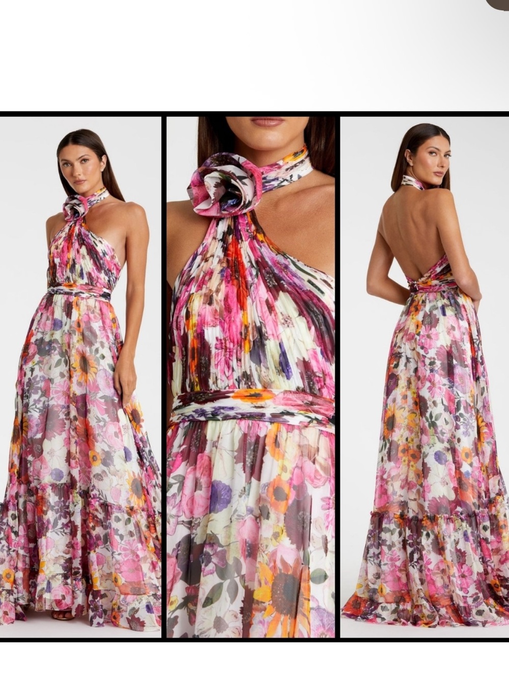 NWT Mac Duggal Floral Halter Neck Ruffle Anthropologie Gown 68108 Size 8